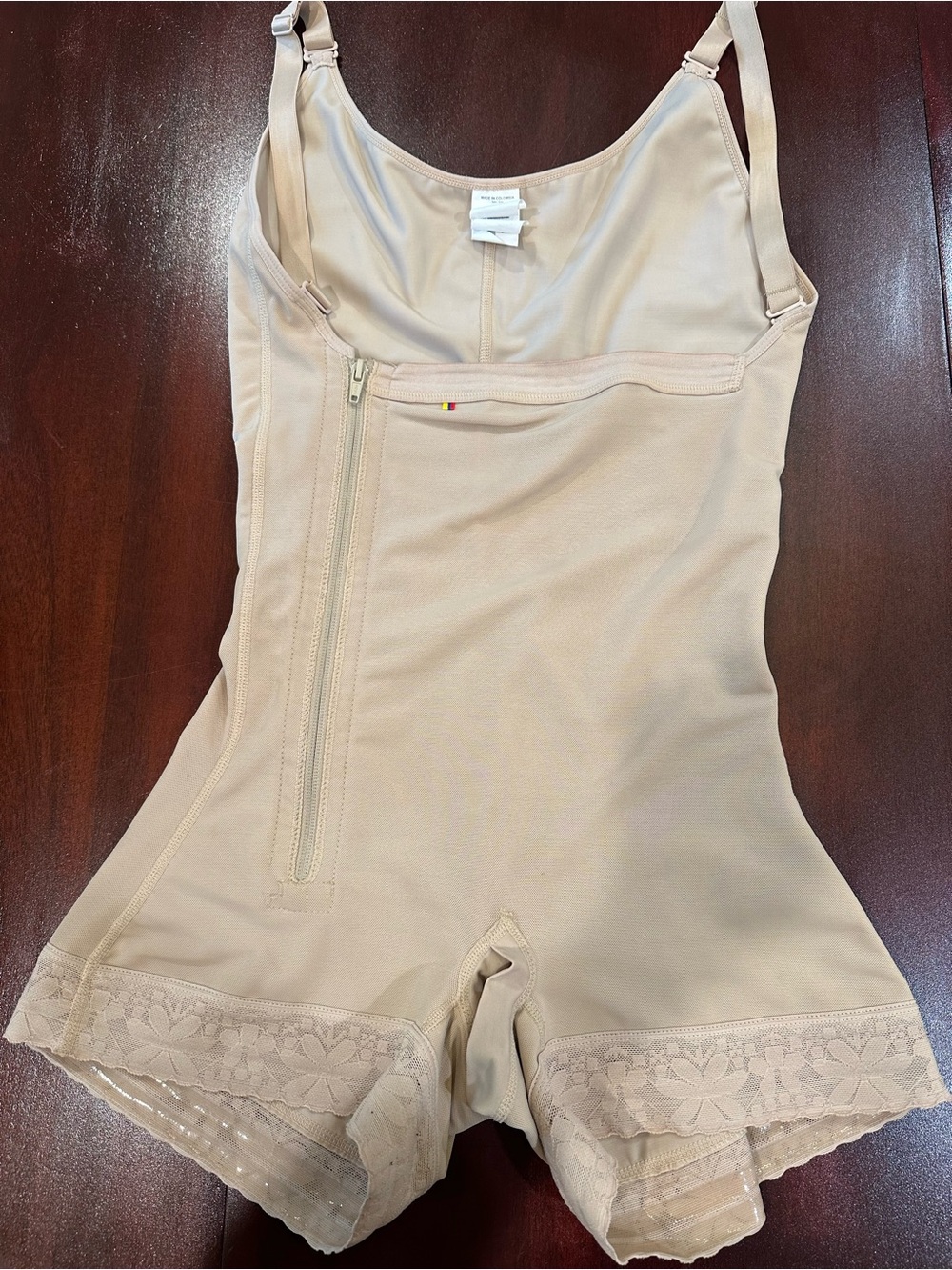 Light Beige Full-Body Shapewear Bodysuit with Front Zip
